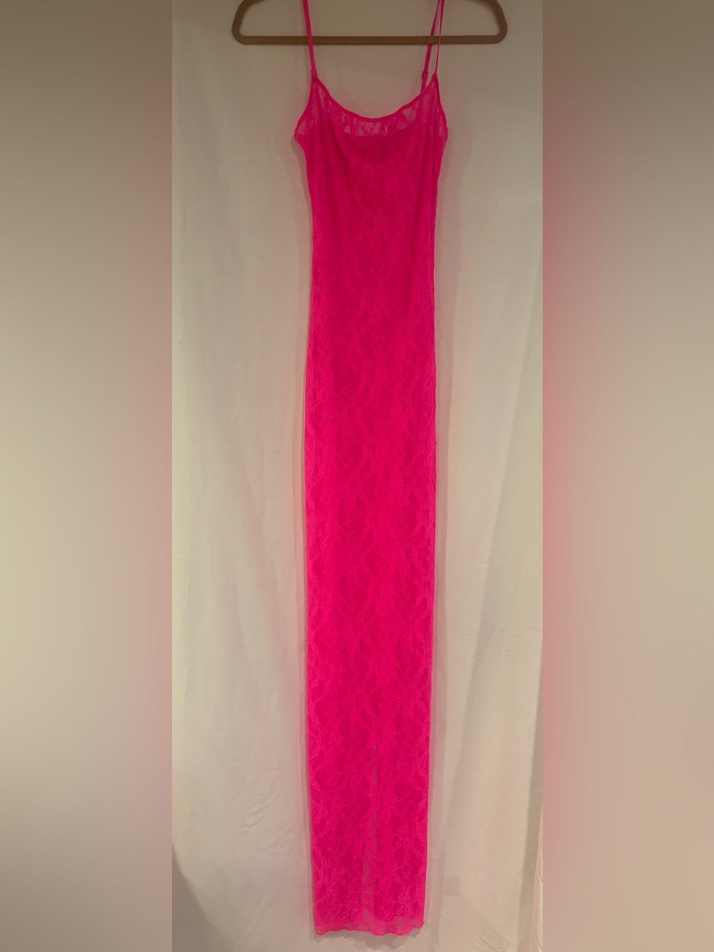 SKIMS Hot Pink Lace Long Slip Dress NWOT